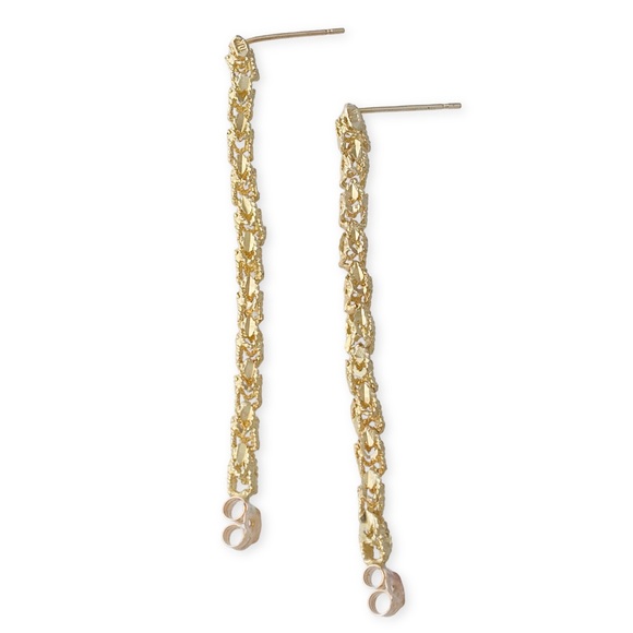 Vintage 10K Yellow Gold Chain Dangle Hoop Earrings - Picture 4 of 5